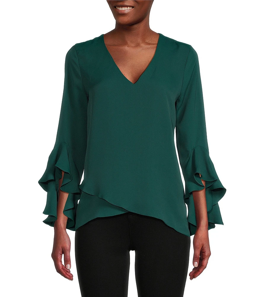 Vince Camuto 3/4 Flutter Sleeve V-Neck Crisscross Front Tunic