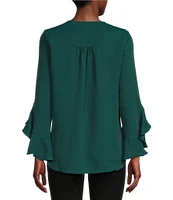 Vince Camuto 3/4 Flutter Sleeve V-Neck Crisscross Front Tunic