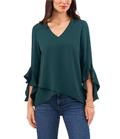 Vince Camuto 3/4 Flutter Sleeve V-Neck Crisscross Front Tunic