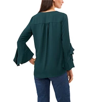 Vince Camuto 3/4 Flutter Sleeve V-Neck Crisscross Front Tunic