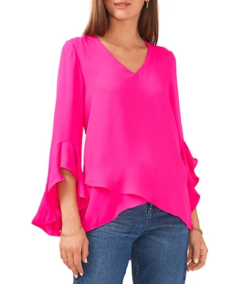 Vince Camuto 3/4 Flutter Sleeve V-Neck Crisscross Front Tunic