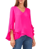 Vince Camuto 3/4 Flutter Sleeve V-Neck Crisscross Front Tunic