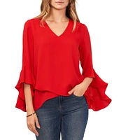 Vince Camuto 3/4 Flutter Sleeve V-Neck Crisscross Front Tunic