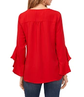 Vince Camuto 3/4 Flutter Sleeve V-Neck Crisscross Front Tunic