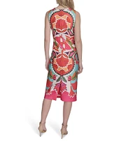 Vince Camuto Geo Print Boat Neck Sleeveless Midi Bodycon Midi Dress