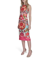 Vince Camuto Geo Print Boat Neck Sleeveless Midi Bodycon Midi Dress