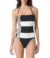 Vince Camuto Geometric Reversible Halter Neck Bandeau One Piece Swimsuit