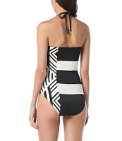 Vince Camuto Geometric Reversible Halter Neck Bandeau One Piece Swimsuit