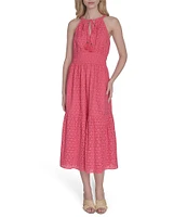 Vince Camuto Halter Neck Sleeveless Embroidered Midi Dress