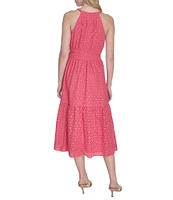 Vince Camuto Halter Neck Sleeveless Embroidered Midi Dress