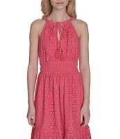 Vince Camuto Halter Neck Sleeveless Embroidered Midi Dress