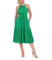Vince Camuto Halter Neck Sleeveless Embroidered Midi Dress