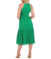 Vince Camuto Halter Neck Sleeveless Embroidered Midi Dress