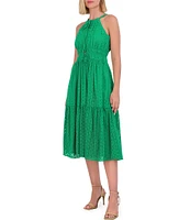 Vince Camuto Halter Neck Sleeveless Embroidered Midi Dress