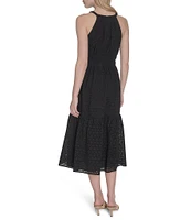 Vince Camuto Halter Neck Sleeveless Embroidered Midi Dress