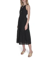 Vince Camuto Halter Neck Sleeveless Embroidered Midi Dress