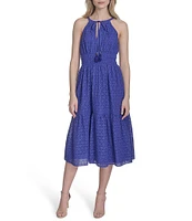 Vince Camuto Halter Neck Sleeveless Embroidered Midi Dress