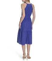 Vince Camuto Halter Neck Sleeveless Embroidered Midi Dress