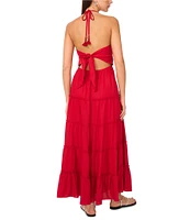 Vince Camuto Halter V Neckline Tie Back Tiered Maxi Dress
