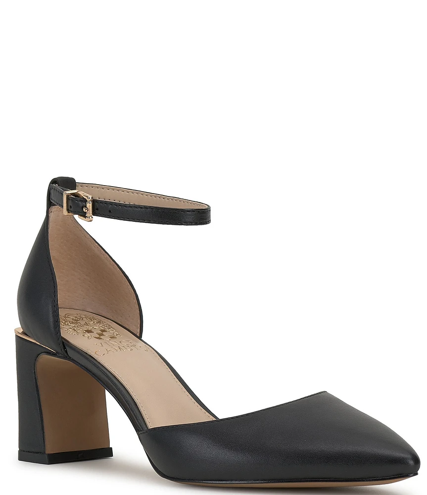 Vince Camuto Hendriy Leather Ankle Strap Block Heel Pumps