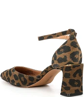 Vince Camuto Hendriy Leopard Leather Ankle Strap Block Heel Pumps