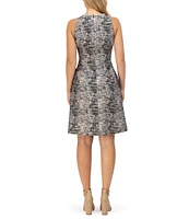 Vince Camuto Jacquard A-Line Pearl Trim Round Neck Sleeveless Above the Knee Dress