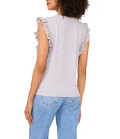 Vince Camuto Knit Crew Neck Ruffle Sleeve Eyelet Trim Tee