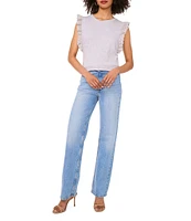 Vince Camuto Knit Crew Neck Ruffle Sleeve Eyelet Trim Tee