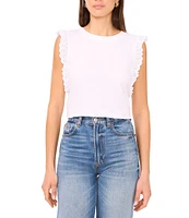 Vince Camuto Knit Crew Neck Ruffle Sleeve Eyelet Trim Tee