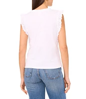 Vince Camuto Knit Crew Neck Ruffle Sleeve Eyelet Trim Tee