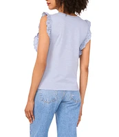 Vince Camuto Knit Crew Neck Ruffle Sleeve Eyelet Trim Tee