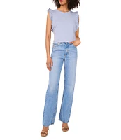 Vince Camuto Knit Crew Neck Ruffle Sleeve Eyelet Trim Tee