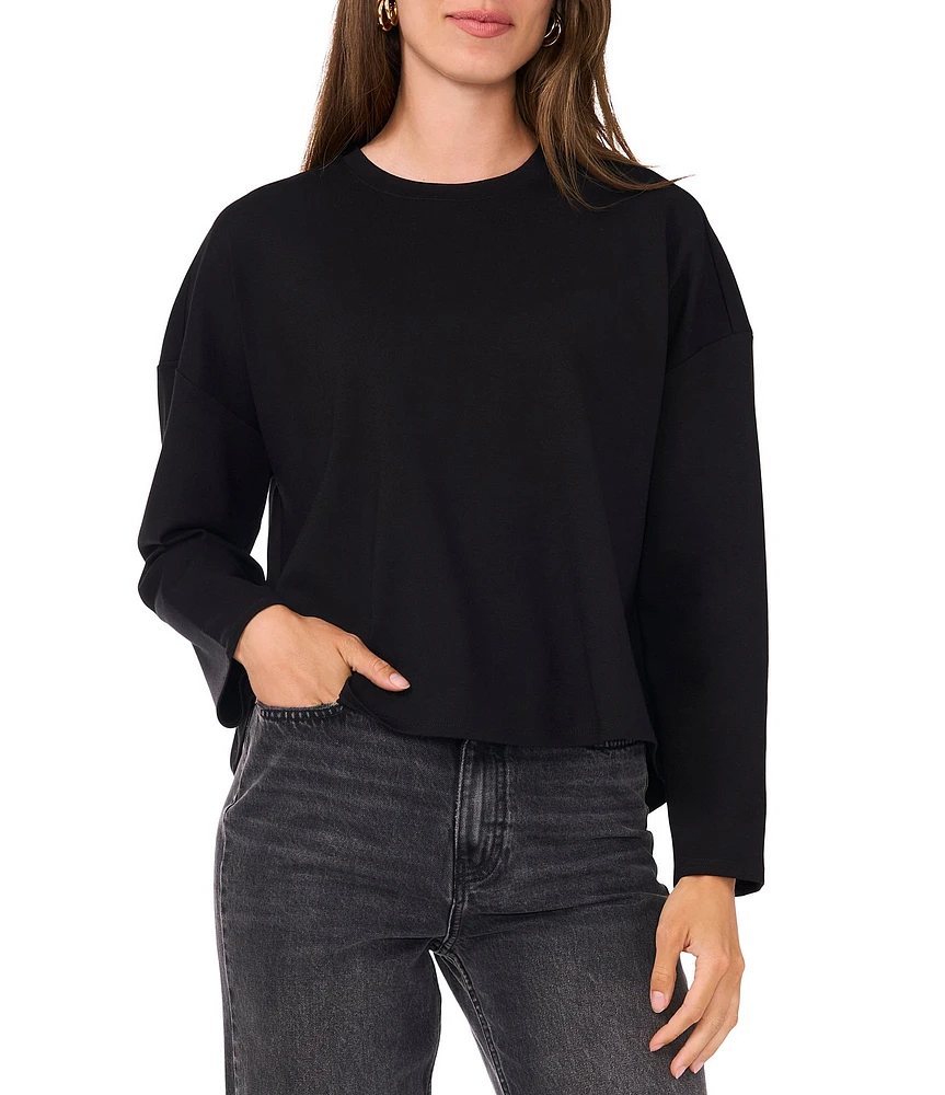 Vince Camuto Knit Ponte Flyaway Crew Neck Drop Shoulder Long Sleeve Hi-Low Boxy Top