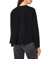 Vince Camuto Knit Ponte Flyaway Crew Neck Drop Shoulder Long Sleeve Hi-Low Boxy Top