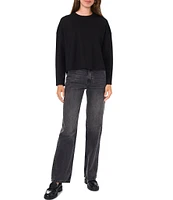 Vince Camuto Knit Ponte Flyaway Crew Neck Drop Shoulder Long Sleeve Hi-Low Boxy Top