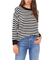 Vince Camuto Knit Stripe Contrast Crew Neck Drop Shoulder Long Sleeve Oversized Sweater