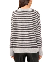 Vince Camuto Knit Stripe Contrast Crew Neck Drop Shoulder Long Sleeve Oversized Sweater