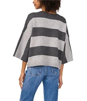 Vince Camuto Knit Stripe Print Crew Neck 3/4 Sleeve Sweater