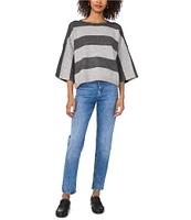 Vince Camuto Knit Stripe Print Crew Neck 3/4 Sleeve Sweater