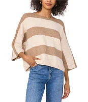 Vince Camuto Knit Stripe Print Crew Neck 3/4 Sleeve Sweater