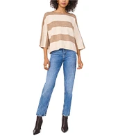 Vince Camuto Knit Stripe Print Crew Neck 3/4 Sleeve Sweater