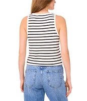 Vince Camuto Knit Stripe Print Crew Neck Sleeveless Cropped Tank