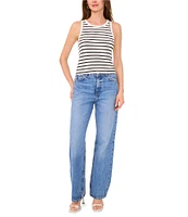 Vince Camuto Knit Stripe Print Crew Neck Sleeveless Cropped Tank