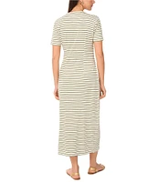 Vince Camuto Knit Striped Crew Neck Short Sleeve Ruched Midi Shirt Dress