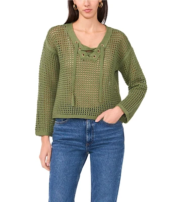 Vince Camuto Knit V-Neck Long Sleeve Tie Front Sweater
