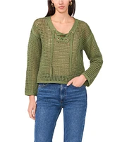 Vince Camuto Knit V-Neck Long Sleeve Tie Front Sweater