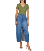 Vince Camuto Knit V Neck Short Sleeve Front Pocket Tee