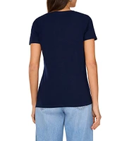 Vince Camuto Knit V Neck Short Sleeve Front Pocket Tee