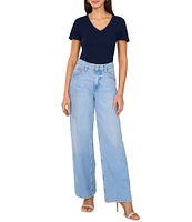 Vince Camuto Knit V Neck Short Sleeve Front Pocket Tee