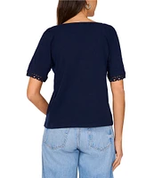 Vince Camuto Knit V-Neck Short Sleeve Trim Tee